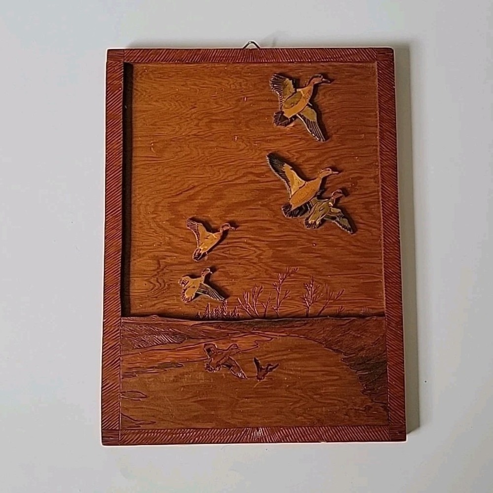Vintage Wooden Handmade 3D Flying Ducks Wall Hanging Folk Art Farmhouse Rustic‎